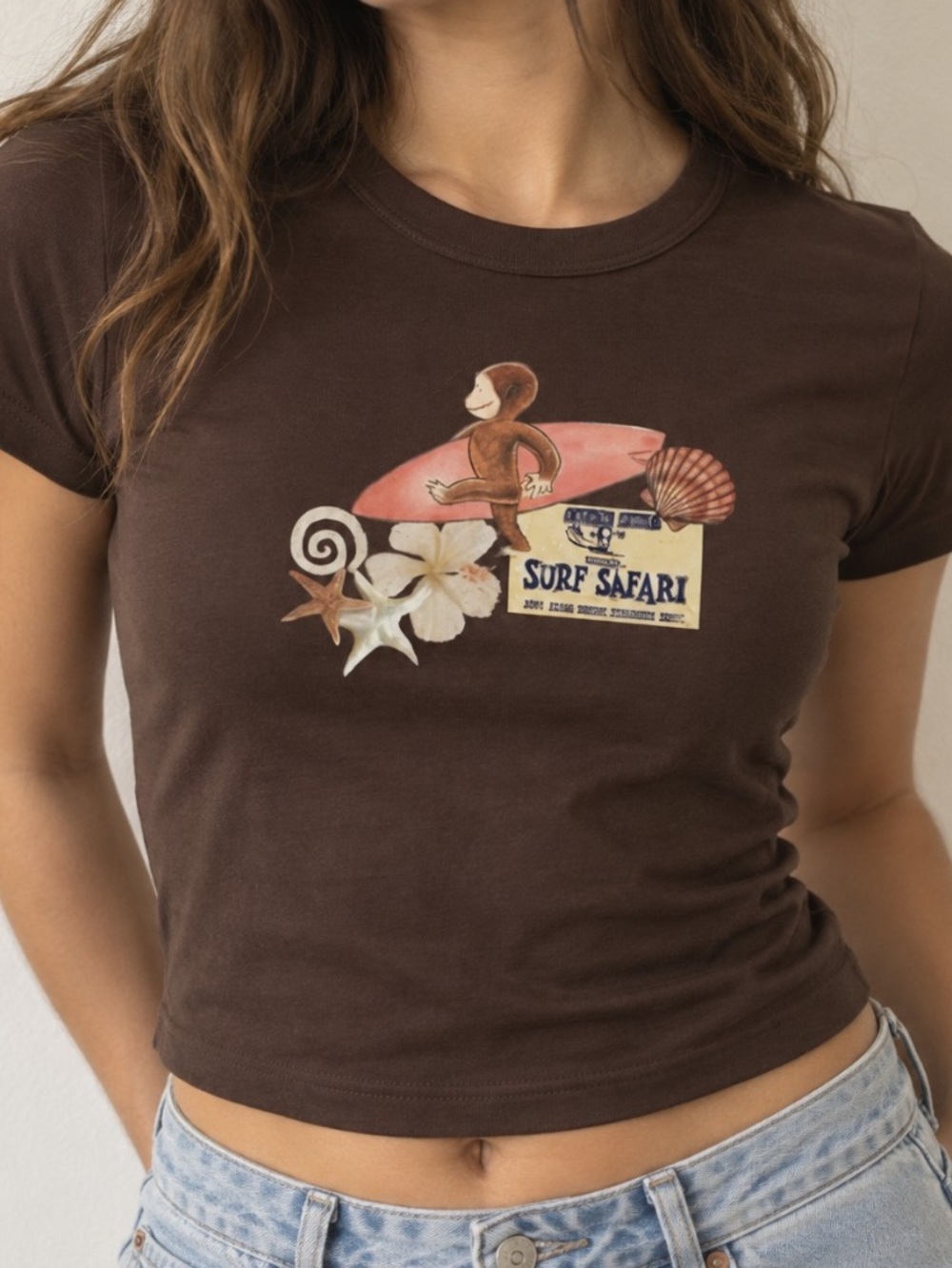 Curious George Surf Safari Beach Sea Shells Starfish Vintage BabyTee